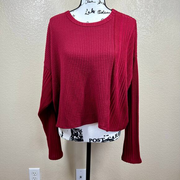 Wild fable Berry Red waffle knit crop longs leeve pullover tee size XXL college - Picture 8 of 14